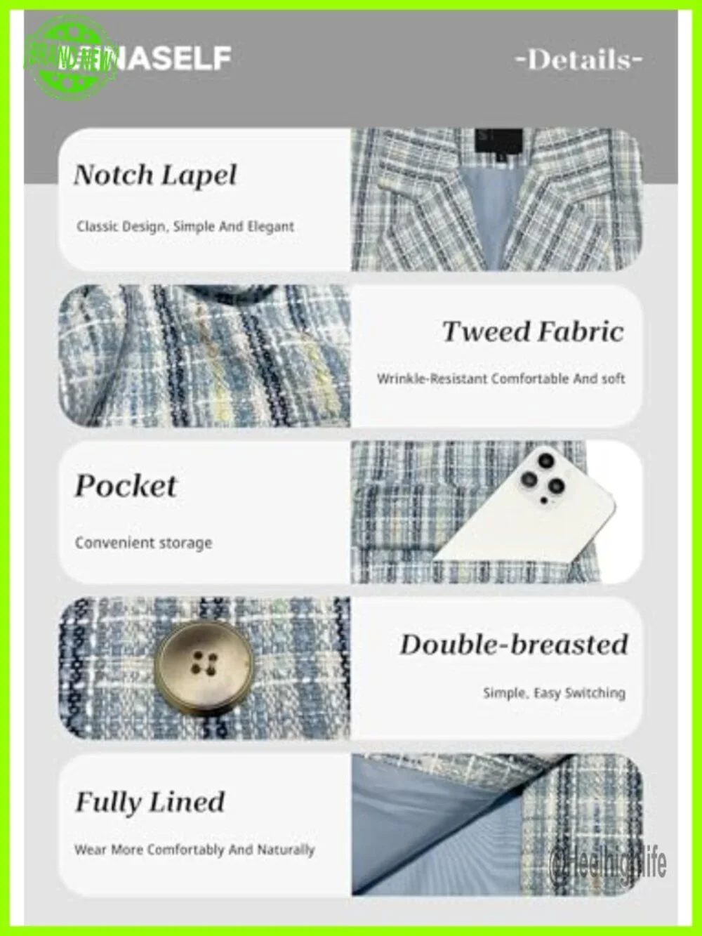Plaid Tweed Blazer Jacket Long Sleeve Open Front Work Office Blazer Suit Coat